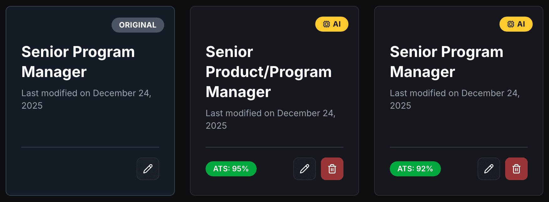 AI-Powered Resume Creation feature showing automated resume generation tailored to specific job roles and industries