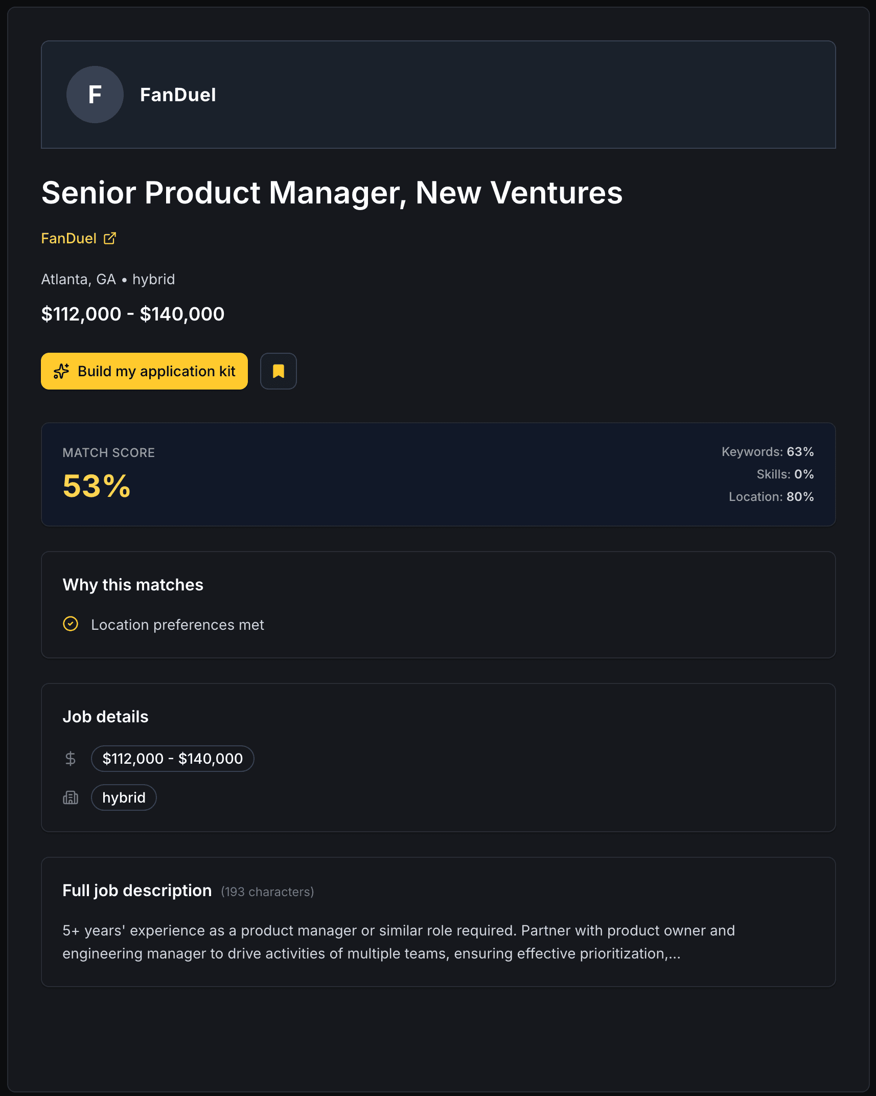 Job Discovery & Readiness feature displaying matched opportunities with fit scoring and complete job-ready application kits